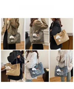 Détails du grand sac cabas rétro en toile avec poignées en cuir en plusieurs couleurs