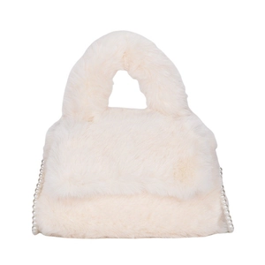 Sac à main élégant en fausse fourrure crème avec bandoulière perle et peluche douce