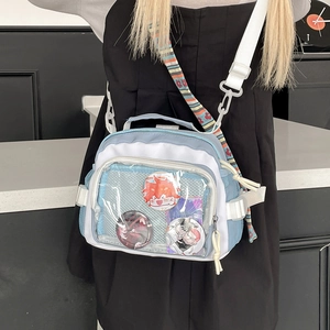 Sac Ita en Nylon pour Femmes Avec Fenêtre Transparente Sac Messager Bloc de Couleur Sac d'Épaule École Étudiant JK pour Badges