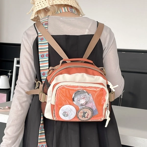 Sac Ita japonais en toile avec fenêtre transparente et design color-block orange et beige