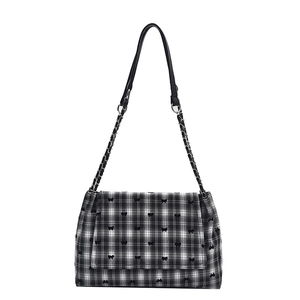 Sac fourre-tout à carreaux noir et blanc avec nœud papillon et bandoulière en chaîne