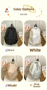 Minimalist student backpack shown in black, white, khaki, and gray-green colors