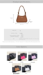 Detailed dimension chart and multi-color view of stylish wavy PU shoulder bag for women