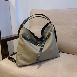 Women Large Capacity Suede Tote Bag Urban Minimalist Contrast Color Shoulder Bag With Stitching Details Commuter Handbag