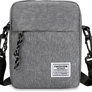 Borsa a tracolla da uomo in nylon grigio con tasca frontale e tracolla regolabile