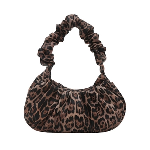 Leopard print crescent hobo bag with pleated scrunchie handle for women