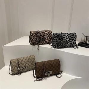 Retro leopard print and monogram chain crossbody bags in four vintage styles