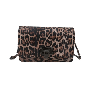 Classic leopard print crossbody bag with metal twist lock and chain shoulder strap