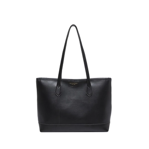 Minimalist black leather tote bag for women with fashion embossing and long handles