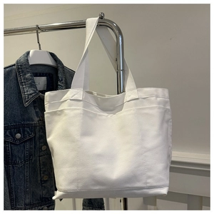 Women Large Capacity Canvas Tote Bag Minimalist Korean Style Multi-pocket Shoulder Bag Casual Handbag For Daily Commute