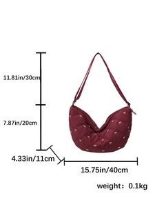 Größendiagramm für weinrote Nylon-Wolkentasche mit Schleifenstickerei und 40 cm Länge