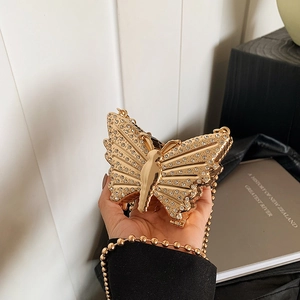 Butterfly Shaped Evening Bag For Women Rhinestone Mini Chain Shoulder Bag Gold Silver Crystal Lipstick Bag Party Handbag