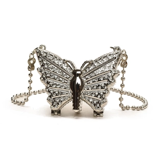 Sparkling butterfly mini evening bag with diamond butterfly pendant and silver bead chain