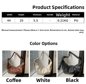 Size chart showing dimensions and PU material details for the large pleated shoulder bag