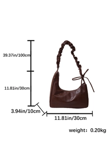 Detailed dimension chart showing size and weight for brown pleated cloud shoulder bag