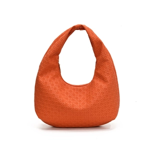 Chic orange woven crescent hobo handbag with geometric star pattern for women