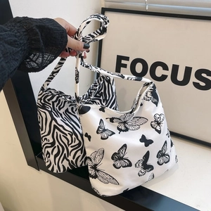 Sac à Épaule en Polyester pour Femme Imprimé Papillon Vache Léopard Zèbre Damier Sac Tote Grande Capacité pour Quotidien
