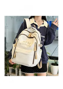 White nylon backpack with brown zippers and SJM SIJIMIAO branding on the front pocket