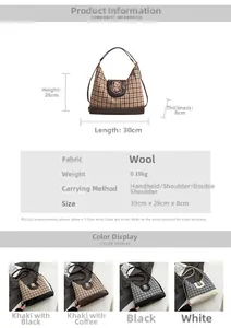 Size chart and multi-color options of vintage wool tote bag with bear embroidery