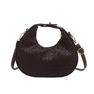 Retro dark brown woven crescent bag with gold hardware and removable shoulder strap
