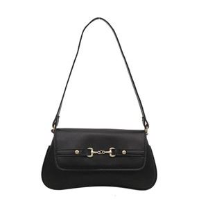 Chic black leopard print shoulder bag with gold horsebit buckle and minimalist design