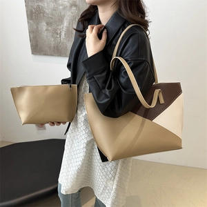 Minimalist large capacity color-block tote bag and clutch set for women autumn commute