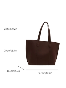 Detailed dimension chart for large brown tote bag showing height and strap drop