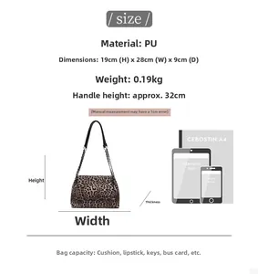 Infographie montrant les dimensions du sac léopard 19x28x9cm et la matière en cuir PU