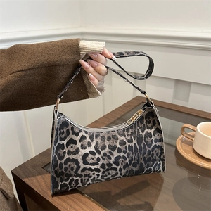 Classic leopard print underarm bag with crescent shape and gold zipper for daily wear