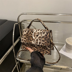 Retro Leopardenmuster PU Leder Handtasche Für Damen Mode Kleine Quadratische Umhängetasche Mit Verstellbarem Riemen Henkeltasche