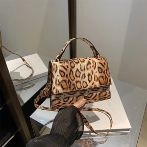 Vintage Umhängetasche mit Leopardenmuster, Goldbeschlägen und Griff für Damen