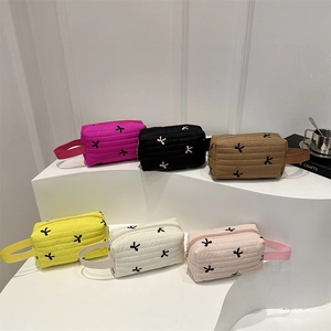 Quilted butterfly embroidery cosmetic bags set in six colors with top handles