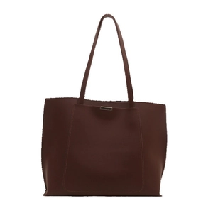 Classic brown leather tote bag with long double shoulder straps and top metal clasp detail