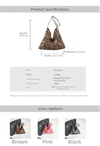 Detailed size specifications for a large leopard print tote bag with 42.5cm width