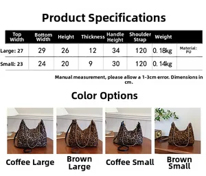 Guide des tailles et dimensions pour sacs à main léopard en PU, grand et petit format