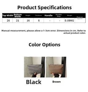 Detailed size chart for plaid zipper clutch with width 26cm and height 16cm measurements