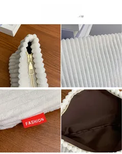 Détails de la trousse en velours côtelé avec fermeture éclair et texture du tissu