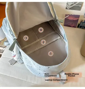 Detail view of large capacity star backpack with padded laptop sleeve and multi-pockets