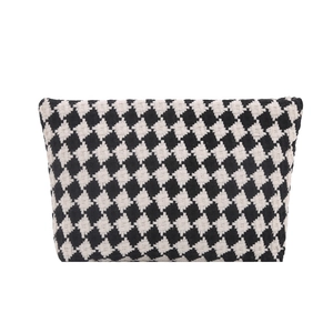 Classic black and white houndstooth plaid women's long wallet with zip closure