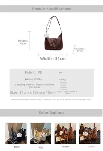 Spécifications de taille et vue comparative des couleurs pour le grand sac fourre-tout