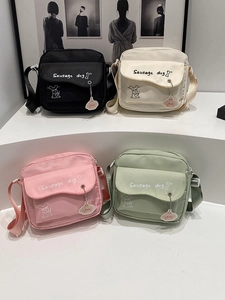 Women Cute Cartoon Sausage Dog Print Crossbody Bag Nylon Canvas Small Square Shoulder Bag For Students Casual Daily Travel