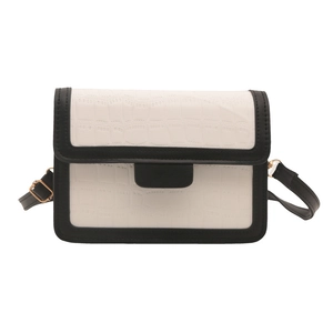 Classic contrast color shoulder bag with crocodile pattern and minimalist square shape