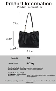 Tableau des tailles détaillé pour sac cabas en similicuir noir avec bandoulière