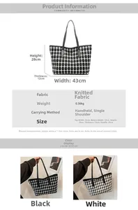 Tabella taglie dettagliata e vista multi-angolo della borsa tote in maglia a scacchi