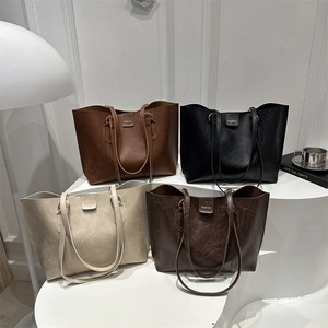 Large Capacity Microfiber Leather Tote Bag For Women Vintage Stitching Casual Shoulder Bag Office Commuter Handbag