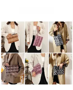 Three leopard print wristlets in yellow, pink and grey shown in lifestyle fashion settings