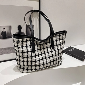 Borsa Shopping Donna Grande Capacità in Camoscio a Quadri Urbano Semplice Fodera in Poliestere Borsa a Spalla per Pendolarismo Moda