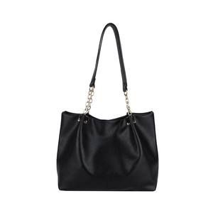 Sac fourre-tout noir texturé à la mode avec chaîne dorée pour le quotidien