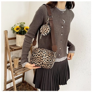 Leopard print crossbody bag set with detachable round coin purse and wide strap detail