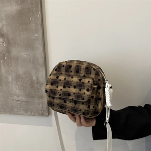 Vintage Plaid Heart Print Canvas Shoulder Bag For Women Korean Fashion Casual Commuter Small Square Crossbody Bag Flap Pocket